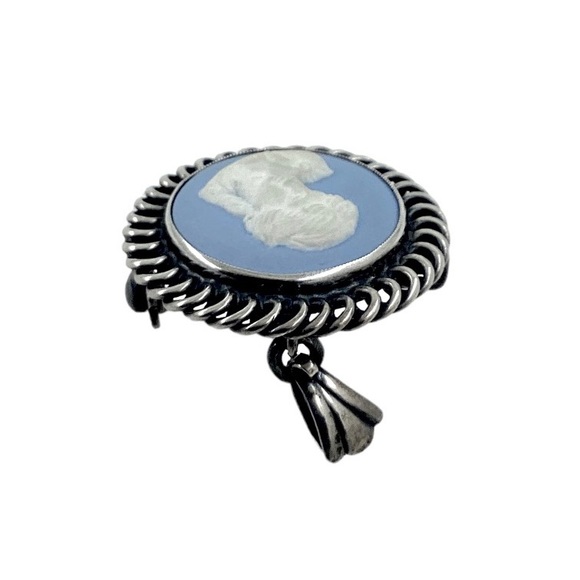 SOLD❤️ 1950’s  John L. Lauritzen Denmark Brooch Pendant Wedgwood Blue Cameo 925 - Picture 5 of 12